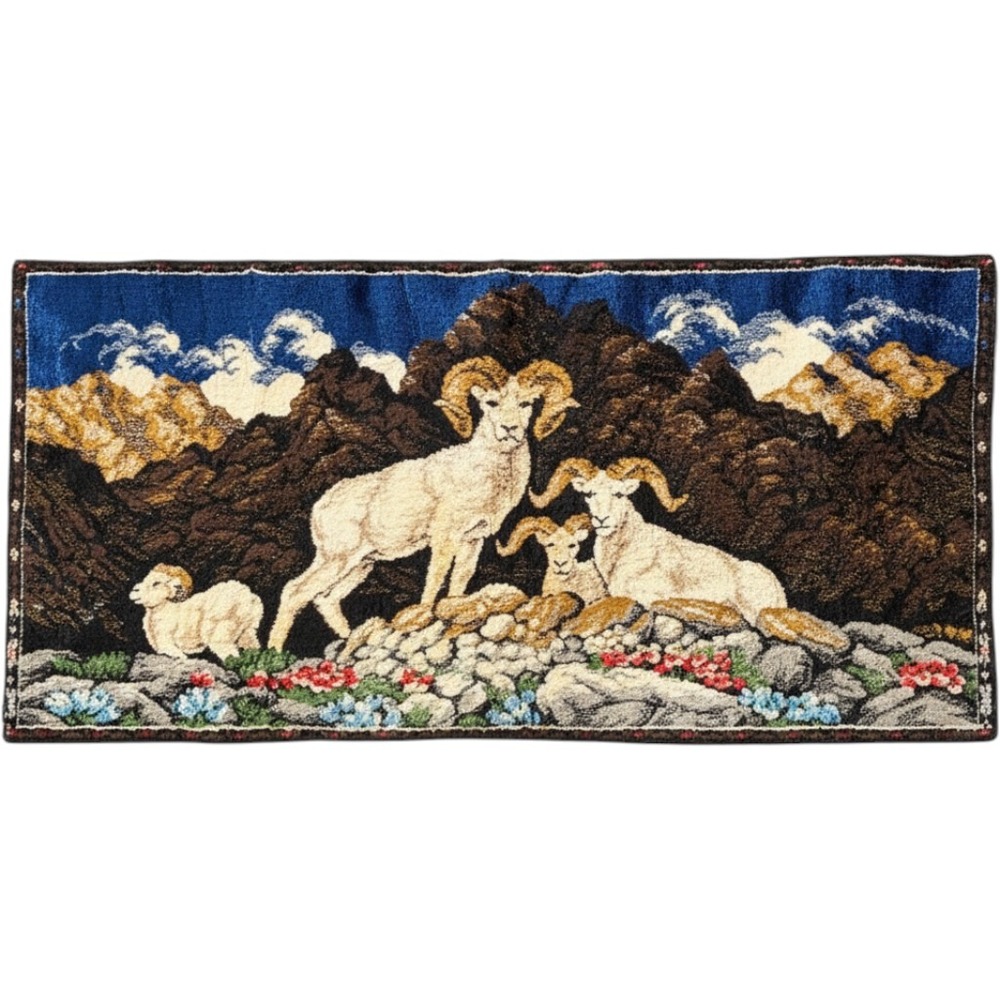 Ramallah Trading Co Vintage Wall Hanging Rug Italy Blue‎ Bighorn Sheep 39x19